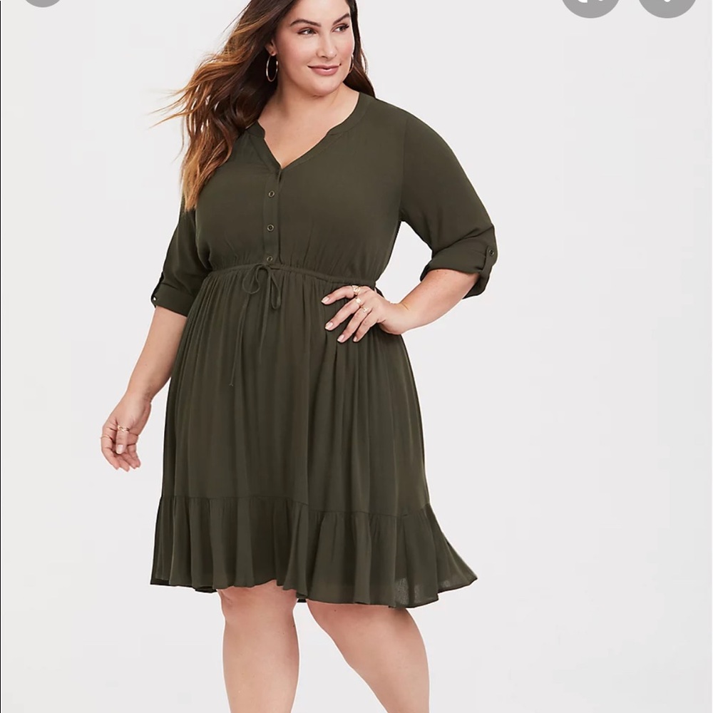 Torrid olive button front gauze skater dress